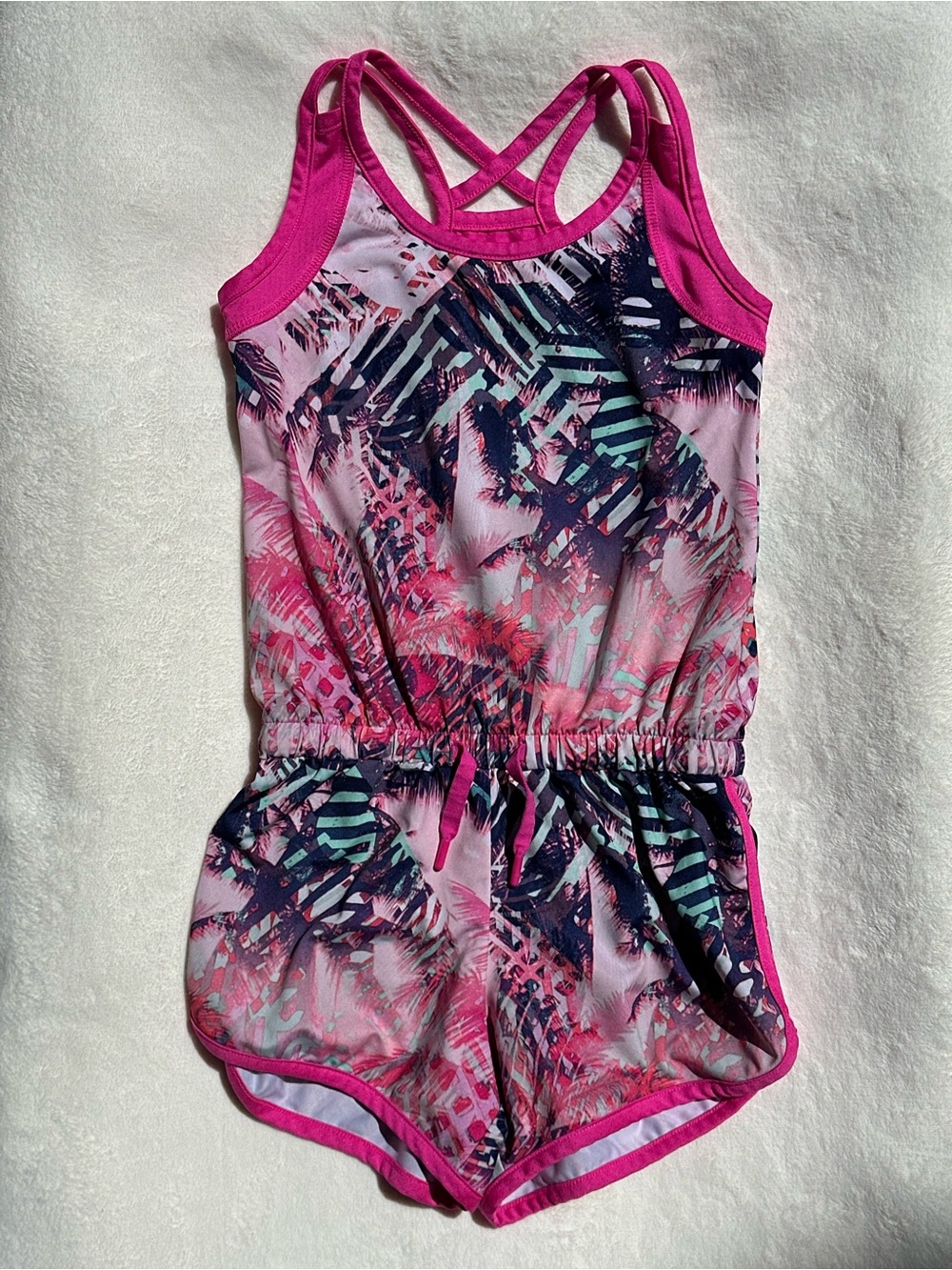 Athletic Works Pink Tropical Print Girls Romper